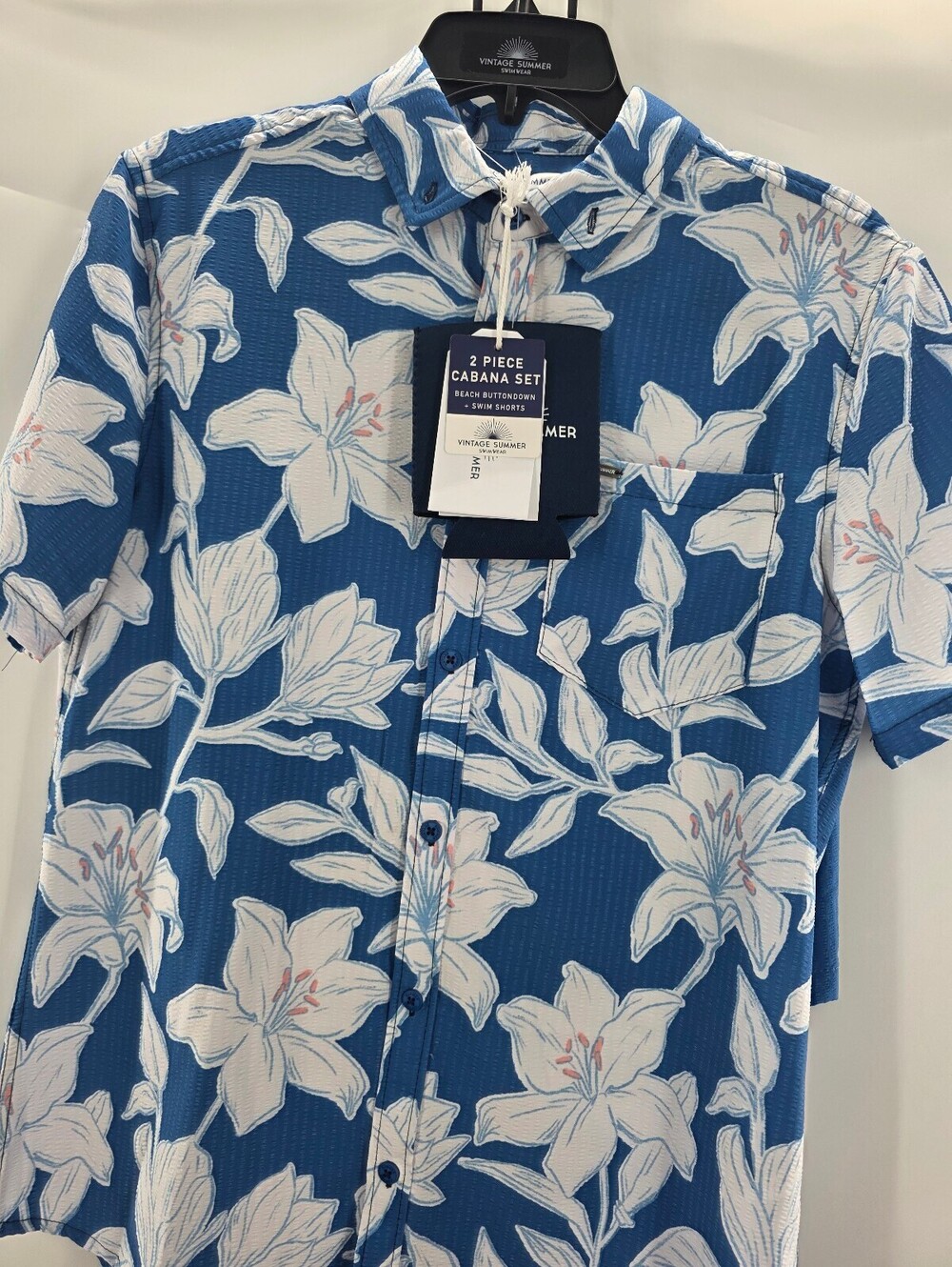 Vintage Summer 2 Pc Cabana Set Beach Buttondown Shirt & Swim Shorts- SizeS
